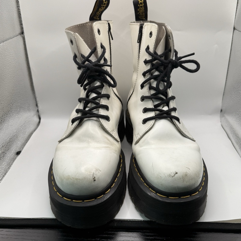Dr Martens Doc Jadon Platform‎ Quad Boots Womens Size 10 Mens 9 White Leather
